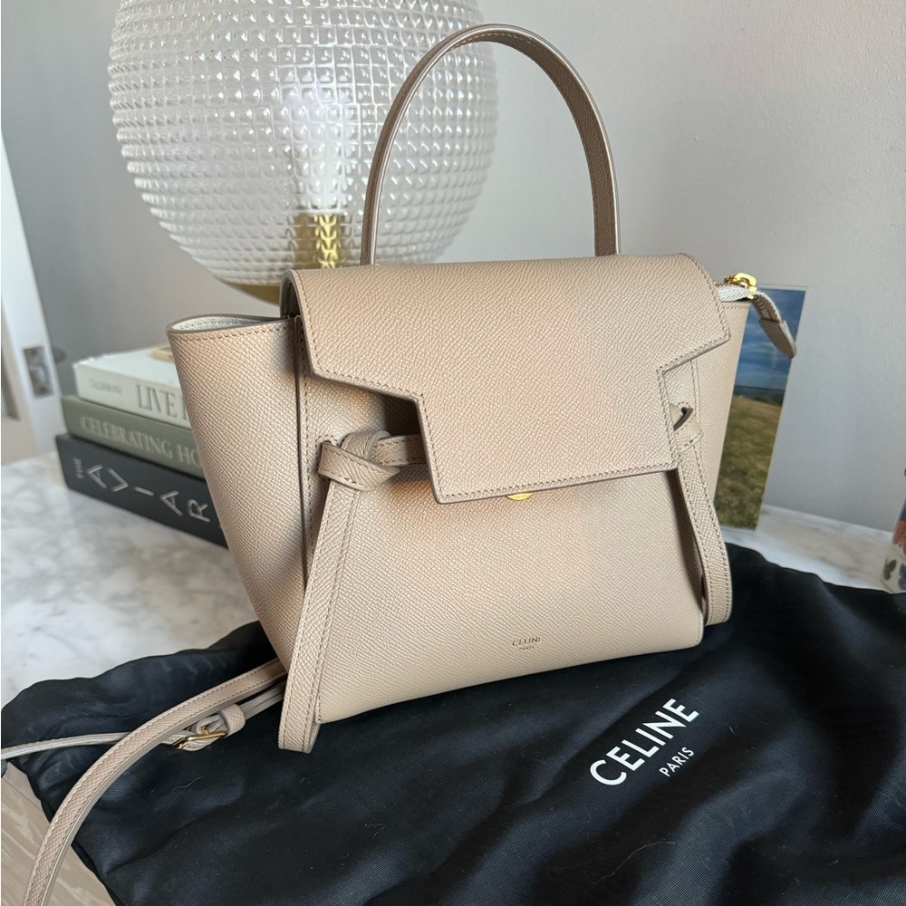 Celine nano belt bag in taupe, new